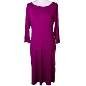 Talbots Women’s Plum Midi Dress Long Sleeve Ruched Waist Stretch Knit Modest Med